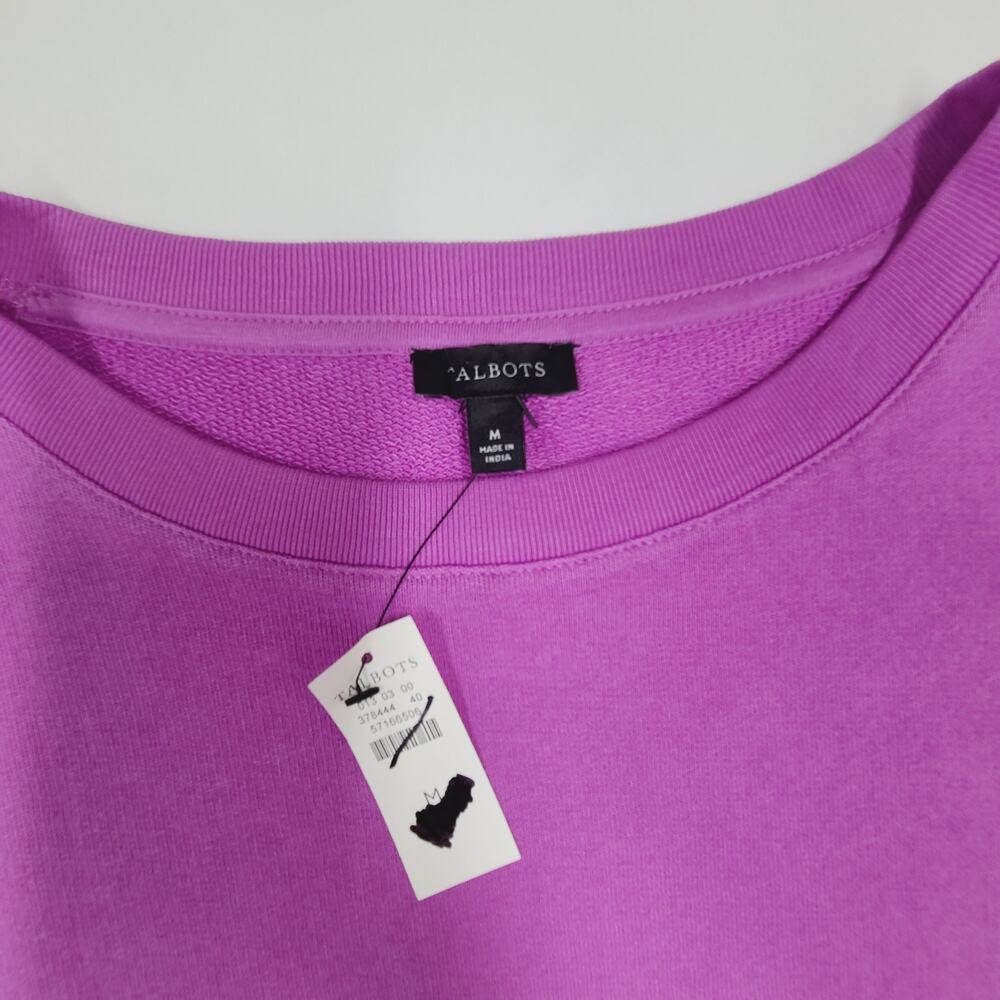 Talbots Embroidered Crewneck Sweatshirt NWT Purple Puff Sleeve Crew Neck Medium - Picture 3 of 13
